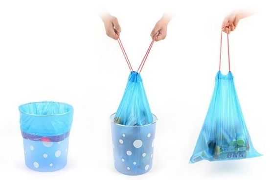 Embossing Surface Handling Plastic Tall Kitchen Drawstring Dustbin Trash Sack on Roll