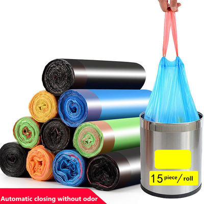 Offset Printing Drawstring Tie String Garbage Bags on Roll for Trash Can