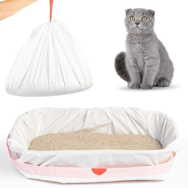 Custom Order Accepted Jumbo Kitty Litter Box Liners with Drawstring Closure in Beige