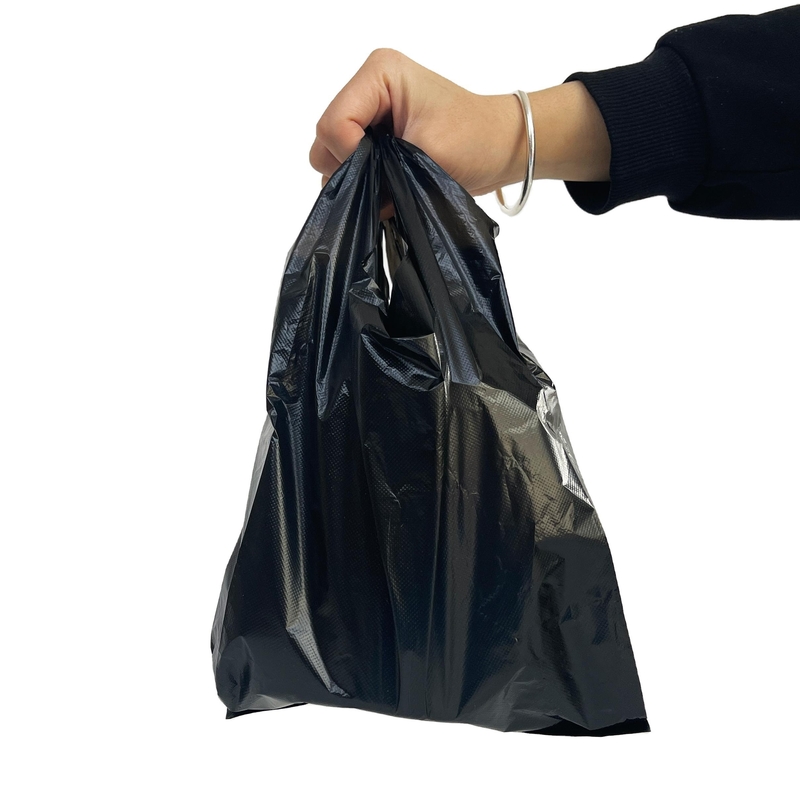 Directly Customized Logo HDPE Plastic Black T Shirt Bag for Supermarket Shopping